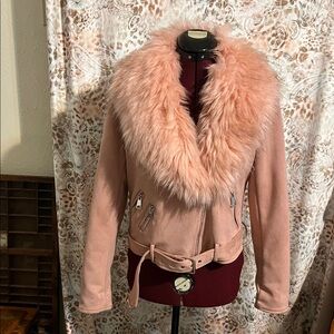 Chic Pink Faux Fur Women's Teddy Jacket